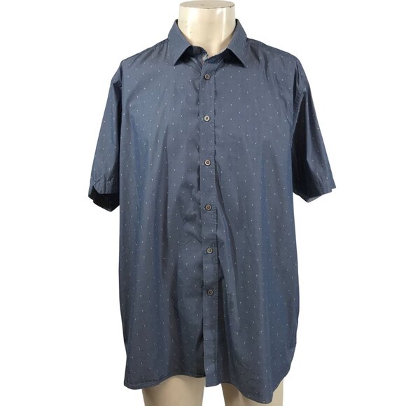 TED BAKER - MEN'S 7 - BLUE SHORT SLEEVE BUTTON UP COLLARED SHIRT - Picture 1 of 5